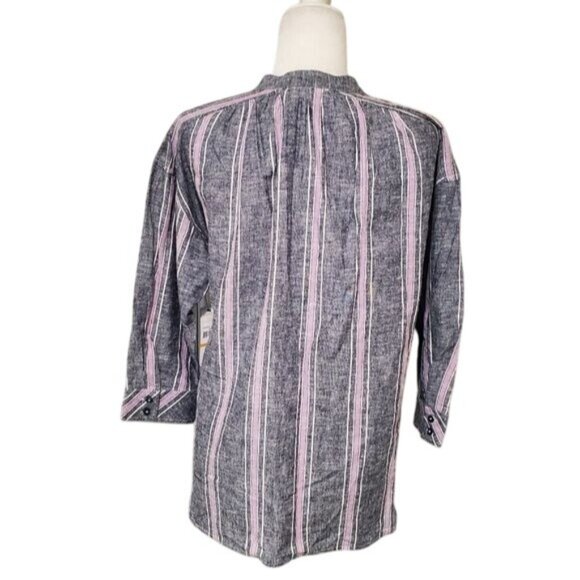 Laundry by shelli segal Linen Blouse Womens Small Blue Striped 3/4 Sleeve Top - Picture 6 of 11
